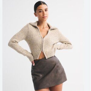 Abercrombie & Fitch double zip foldover collar cardigan beige XXS